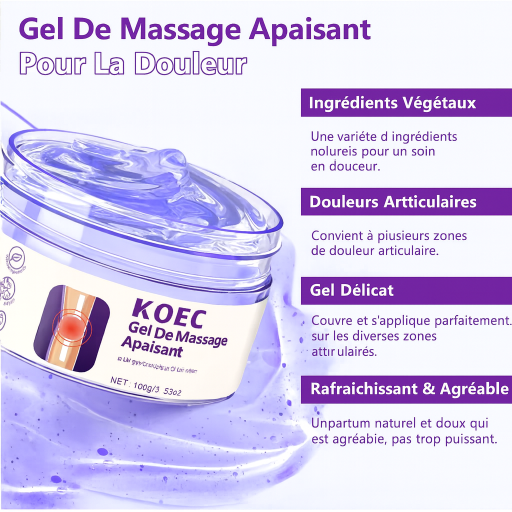 KOEC – Gel Violet de Massage Soulage Instantanément les Douleurs Articulaires et Musculaires