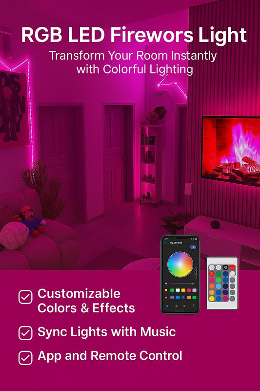 🌟 ÉCLAIRAGE LED RGB INTELLIGENT – EFFET FEU D’ARTIFICE
